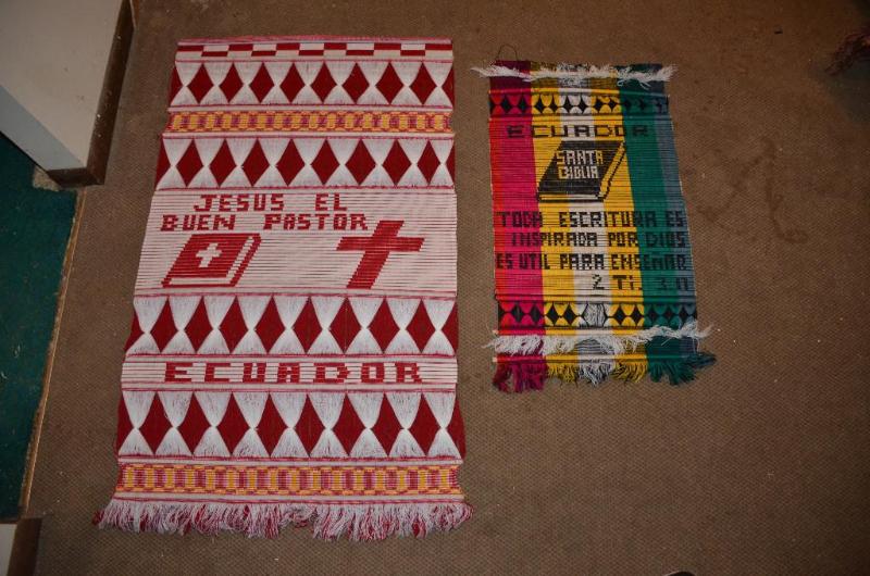 lot 144 image: 2 Hand woven in Ecuador wall hangings. The la...