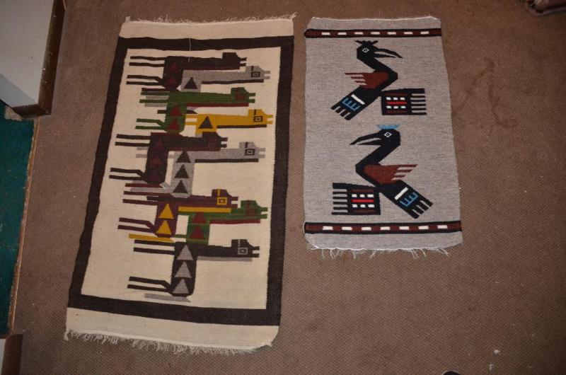 lot 145 image: 2 Hand woven in Ecuador wall hangings. The la...