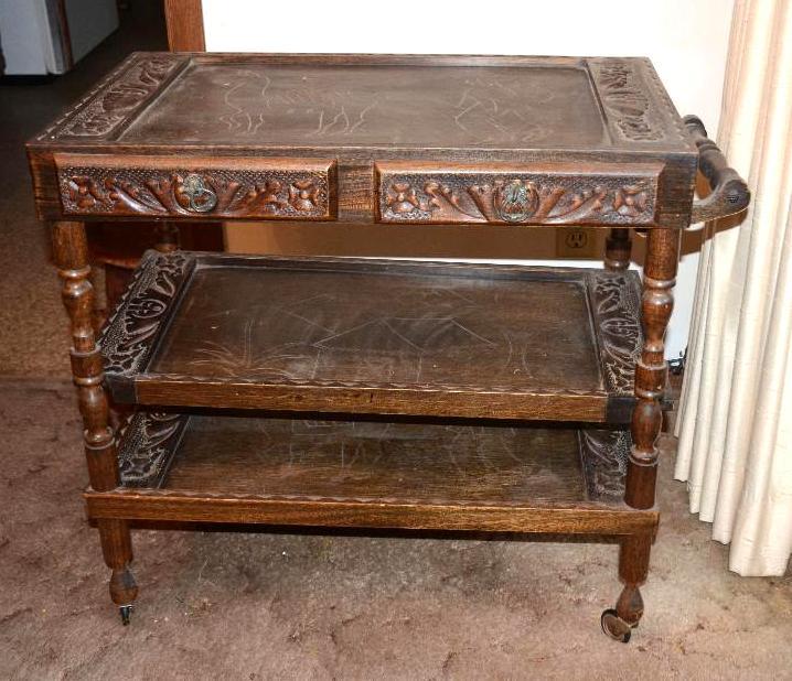 lot 3 image: Wood table made in Ecuador with two drawers. ...