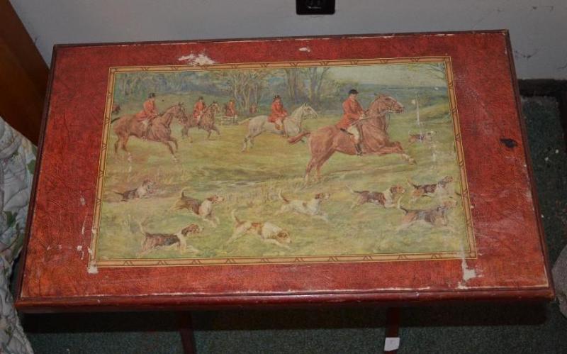 lot 30 image: Vintage wood Equestrian Fox Hunt folding tv t...