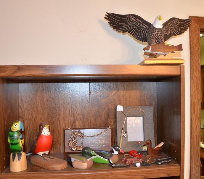 lot 34 image: Hand carved Eagle, birds , picture frame, mor...