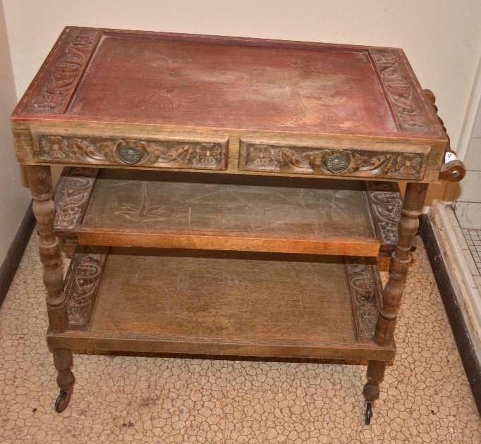 lot 9 image: Wood table made in Ecuador with two drawers. ...