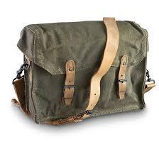 lot 26 image: Used French Military Shoulder Bag with Leather Strap