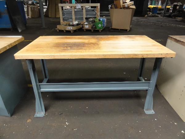 lot 2 image: Butcher Block Work Bench Steel Frame Measures...