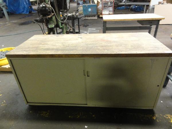lot 3 image: Butcher Block Cabinet Work Bench Adjustable S...