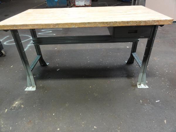 lot 4 image: Butcher Block Work Bench Steel Frame Measures...