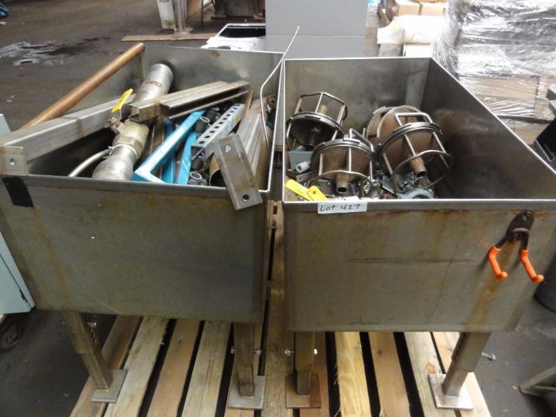 lot 427 image: 2 Stainless Steel Tanks w Drains Measure 21.5...