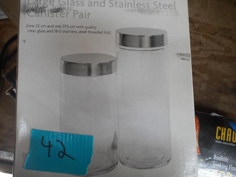 Large Glass and Stainless Steel Canister Pair