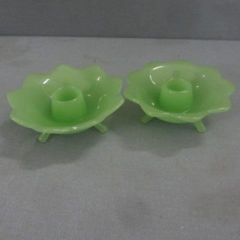 Jadeite Lotus Candle Holders