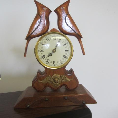 Wooden Clock With Cardinals