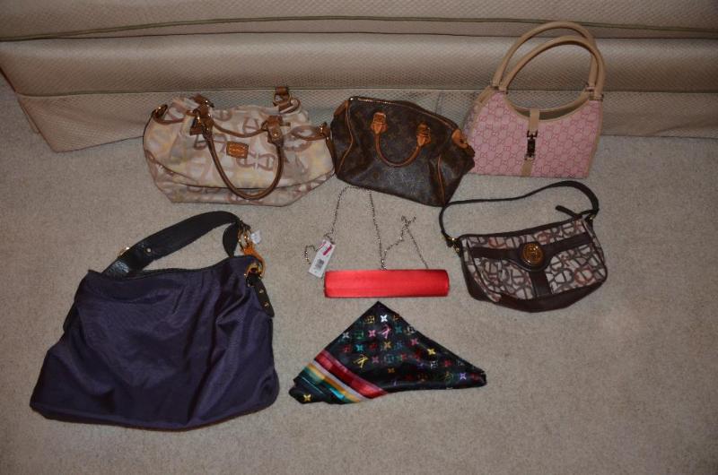 lot 100D image: Purses and a scarf Etienne Aigner...
