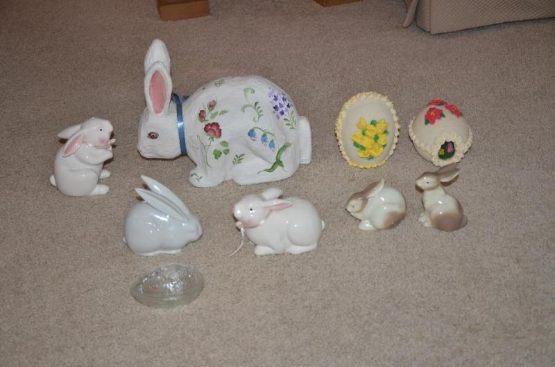 lot 132 image: Easter - large rabbit is 12" long, two e...