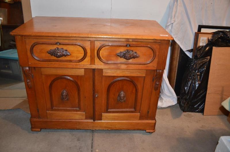 lot 147 image: Antique wood hutch 18x37x30"...