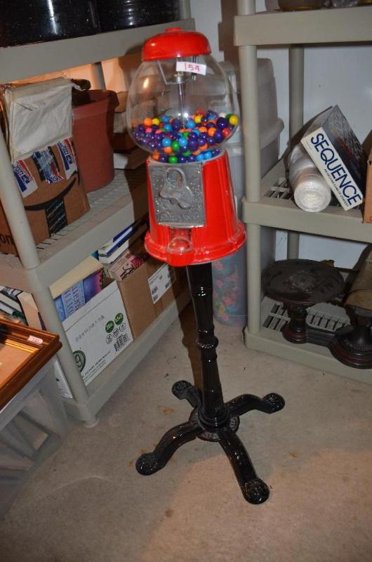 lot 154 image: Gum ball machine 39" tall needs lock...