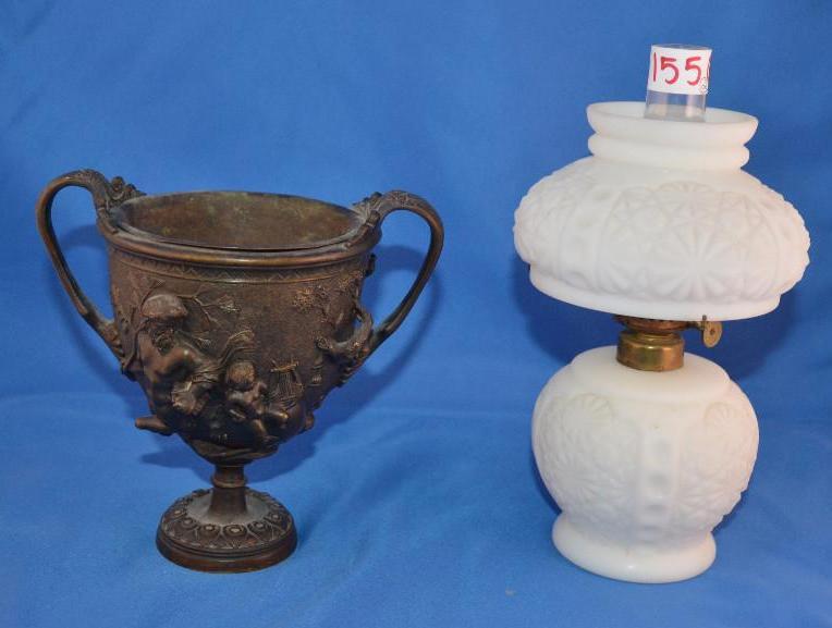 lot 155 image: Antique white oil lamp 8 12" t X approx...