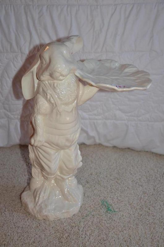 lot 182 image: Porcelain rabbit holding a plate 18" tal...