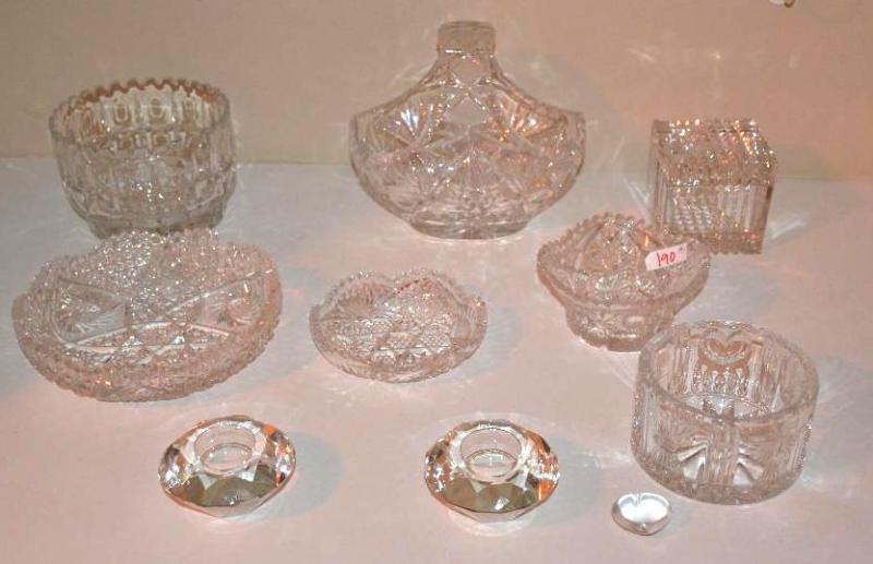 lot 190 image: Crystal glass candleholder, glass bowls...