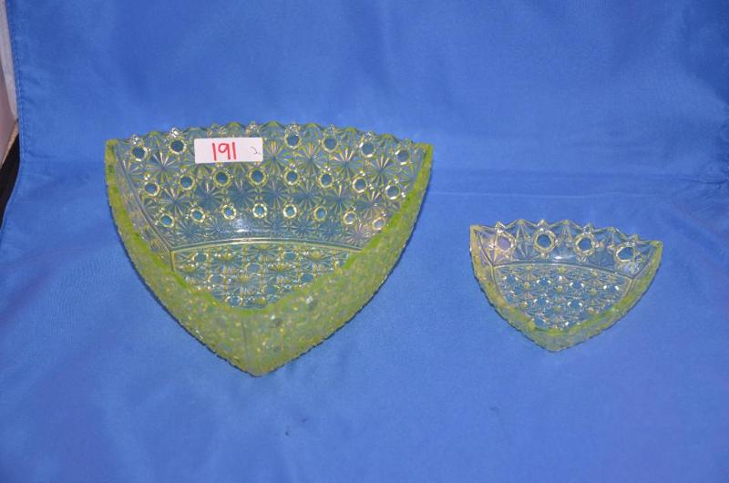 lot 191 image: Vaseline Glass, Yellow glass dishes 8.5"...