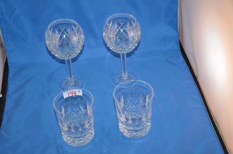 lot 198 image: 4 Waterford Crystal pieces 2 goblets, 2 smal...
