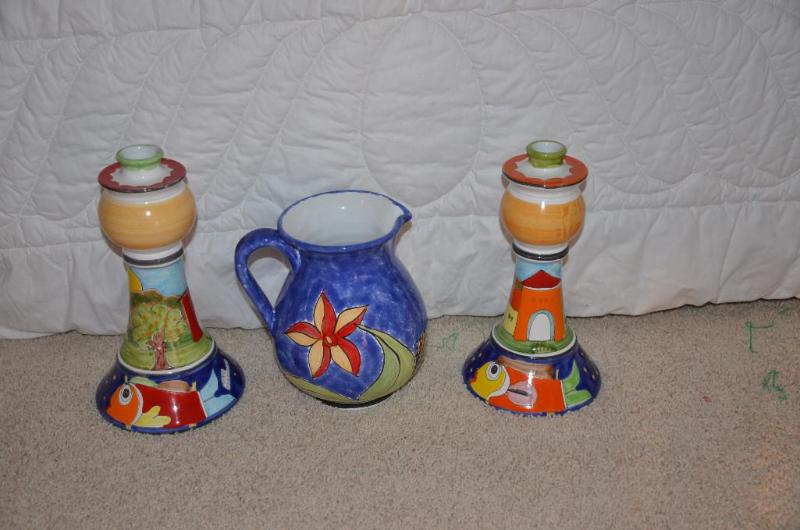 lot 211 image: Nino Parrucca pitcher and 2 candle holders-ca...