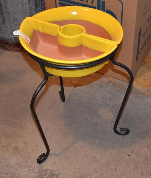 lot 265A image: Metal plant stand with ceramic pots 21" ...