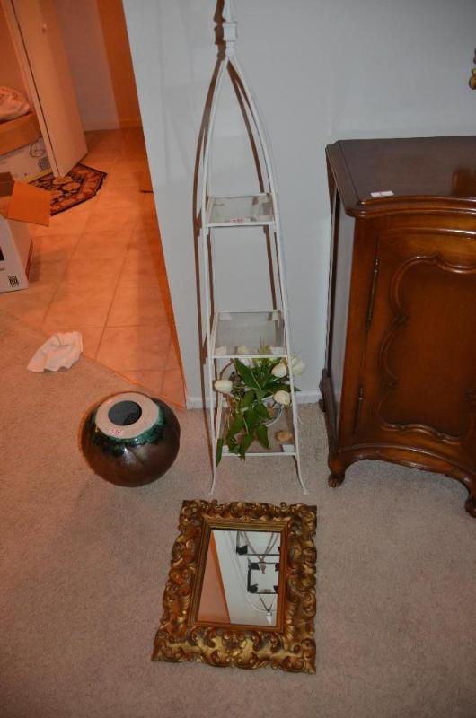lot 288 image: Iron plant stand 53" tall, large pot, fr...
