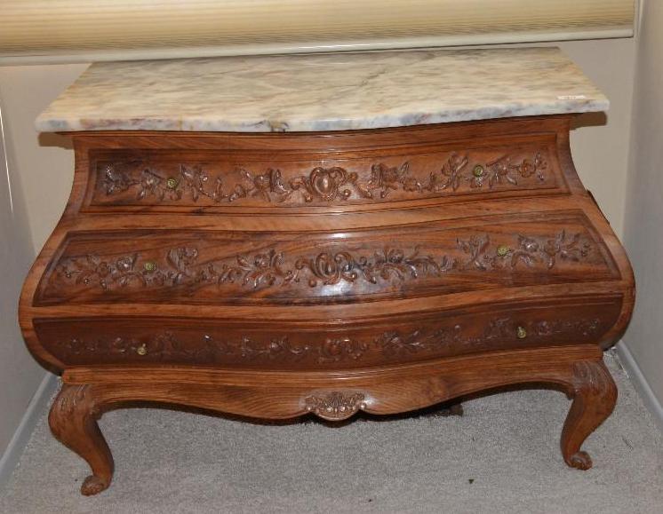 lot 34 image: Marble top dresser 36x19x29" Please brin...
