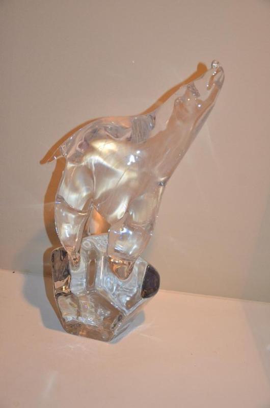 lot 60 image: Glass bear standing on a rock 16" tall. ...