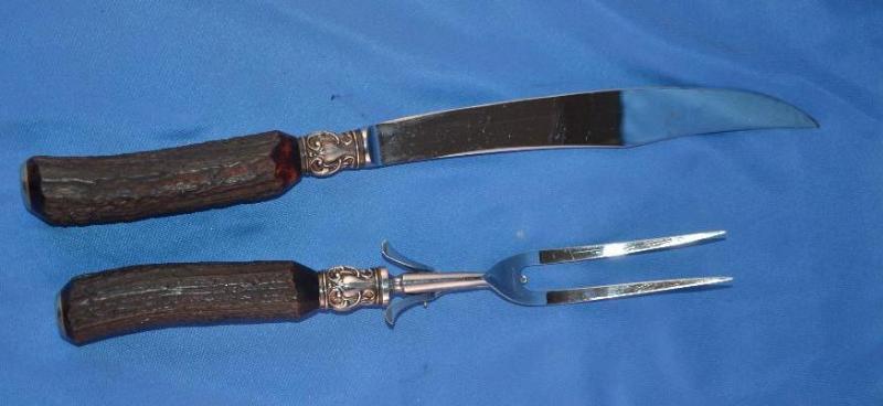 lot 61 image: J B Hudson Carving set , knife is 13" lo...