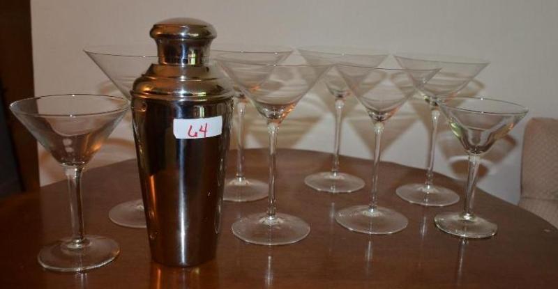 lot 64 image: Martini glass set. The tumbler is 9" tal...