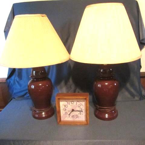 lot 135 image: Table Lamps, Wall Clock
