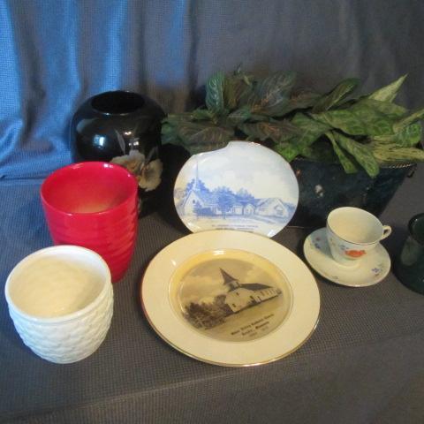 lot 155 image: Vases, Church Plates, Tea Cup