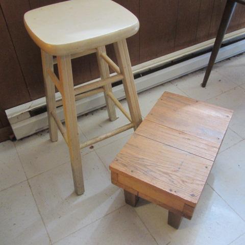 lot 119 image: Wooden Stool & Footstool