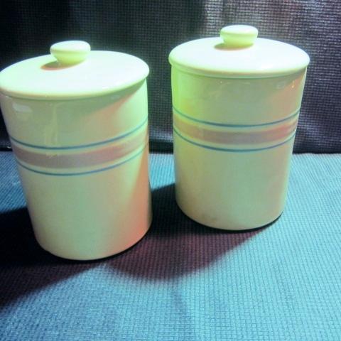 lot 179 image: Blue & Pink Band Canisters