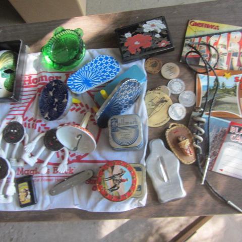 lot 272 image: Noisemakers, Bolo Tie, Wooden Nickels