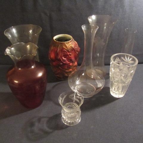lot 325 image: Etched & Goofus Glass Vases