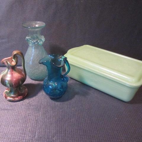 lot 58 image: Jadeite Loaf Pan, Crackle Glass