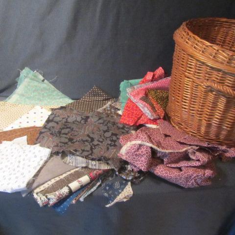 lot 61 image: Quilting Pieces, Wicker Basket