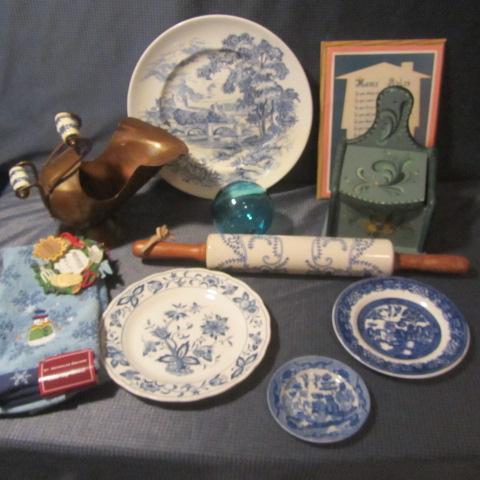 lot 71 image: Blue & White Plates, Rolling Pin