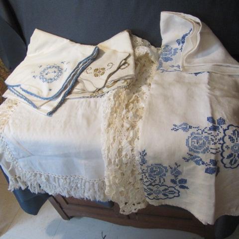 lot 76 image: Embroidered Tablecloths, Coverlet