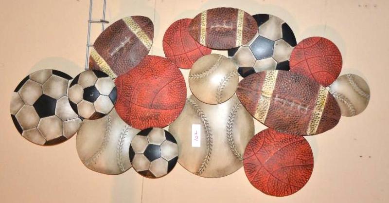 lot 102 image: Metal sign of sports balls,23x43"...
