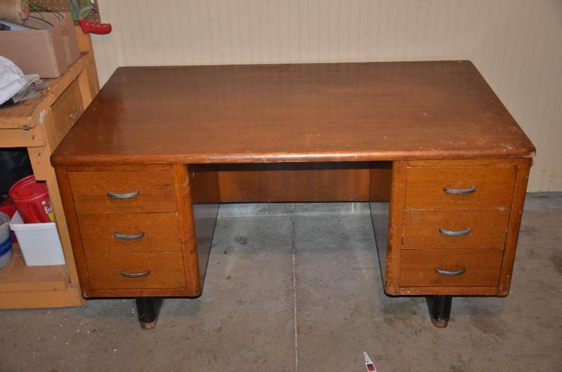 lot 107 image: Vintage wood desk 34x57"...