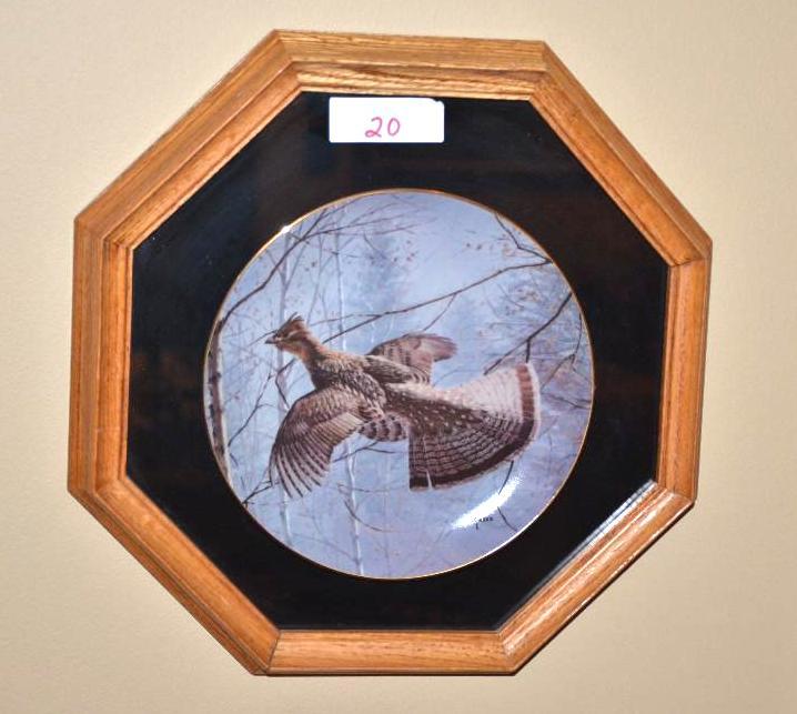 lot 20 image: Wood framed collectors plate, Misty Morning R...