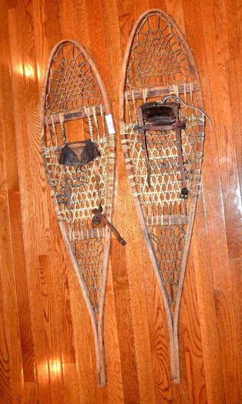 lot 28 image: Set of antique snow shoes 48" long....