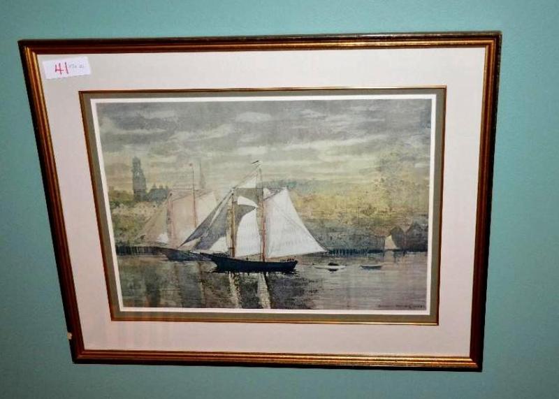lot 41 image: Framed print of boat 27x21"...