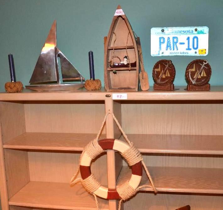 lot 42 image: Boating decor - miniature boat 16" tall,...