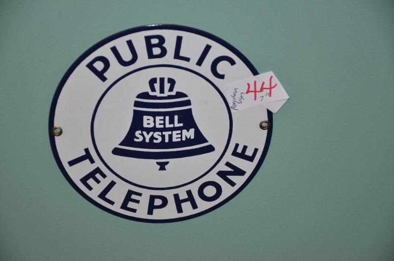 lot 44 image: Vintage Bell Telephone  Porcelain enamel...
