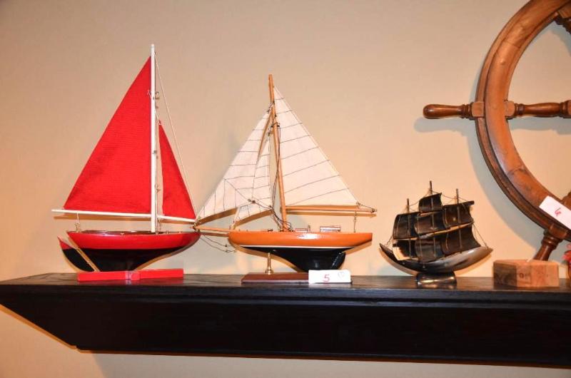 lot 5 image: 3 Sail Ships- one has a red mast and overall ...