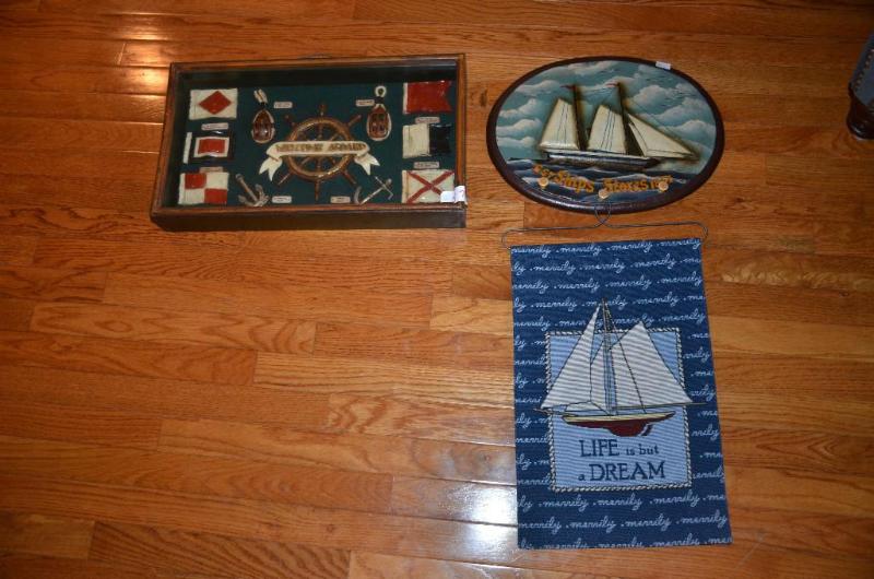 lot 57 image: Boating wall decor as pictured. The wood box ...