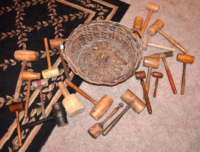 lot 82 image: Basket with many wooden ship mallets....